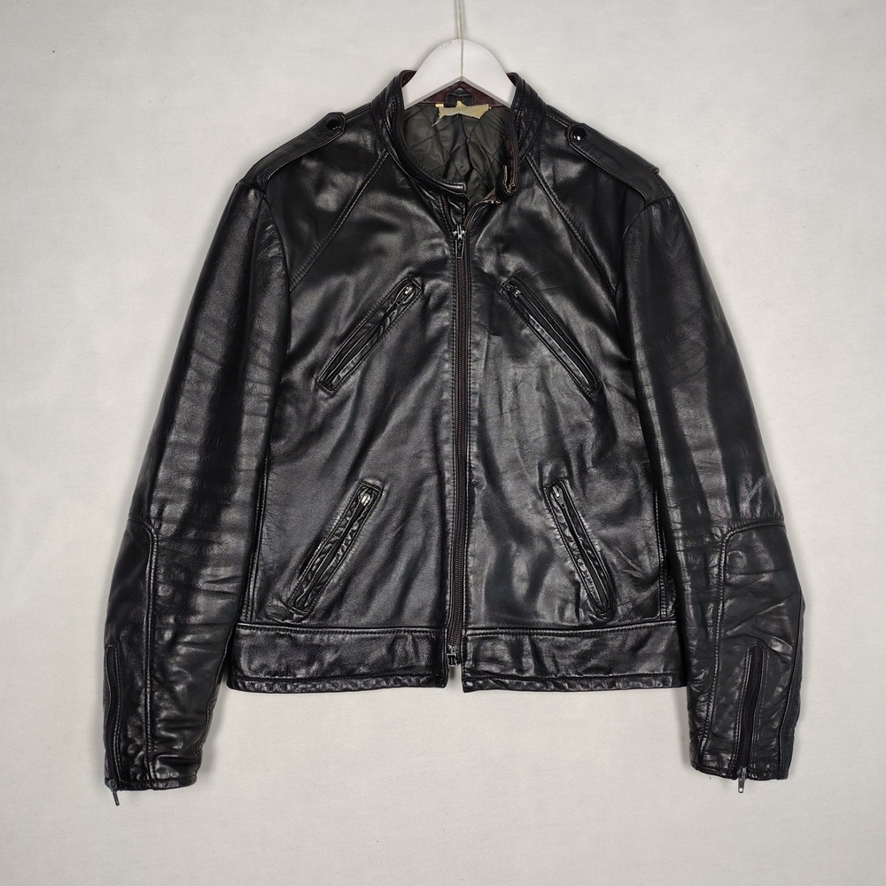 Vintage Suzuki Motorcycle Jacket Black Leather Cafe Racer Made in Canada Mens